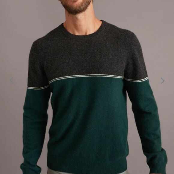 Marine layer Mason Colorblock Cashmere Sweater in Charcoal/Green - Picture 3 of 9